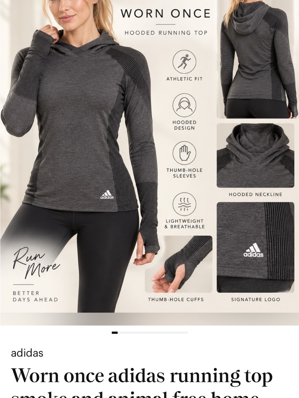 adidas Women's Hooded Running Top - Charcoal Gray